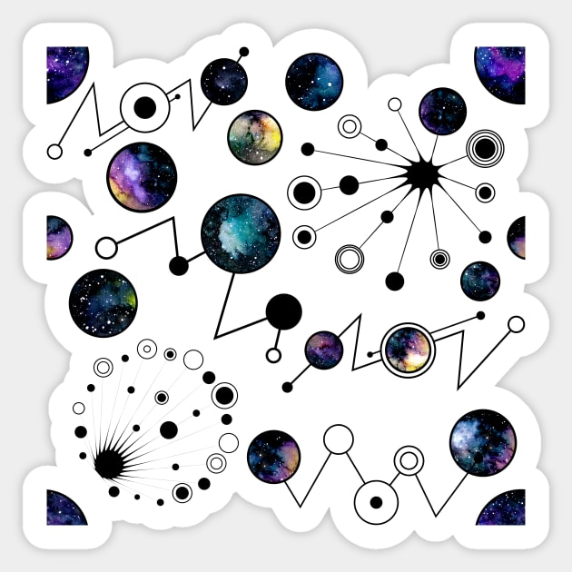 Seamless Pattern of Watercolor Abstract Shapes and Outer Space Sticker by Cordata